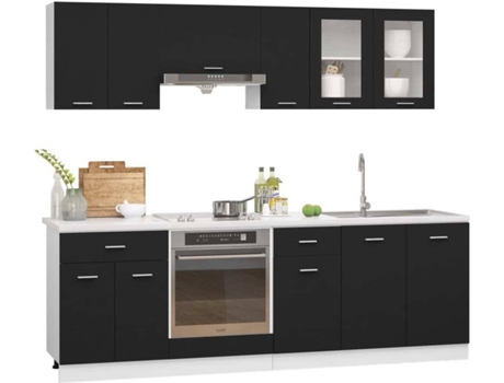 Conjunto 8 de muebles de cocina VIDAXL madera de ingeniería negro
