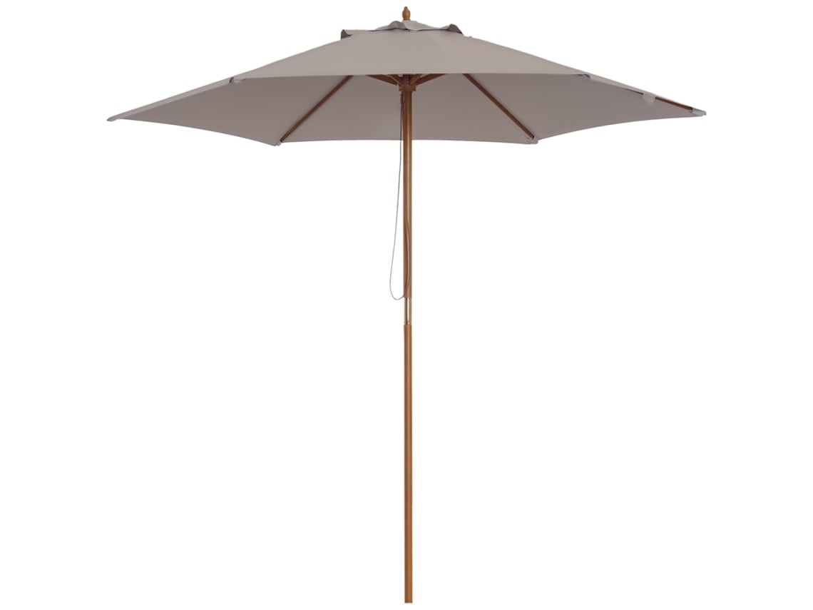 Sombrilla de madera Ø250x230 cm, 6 varillas, sistema de cuerda, impermeable, color gris.