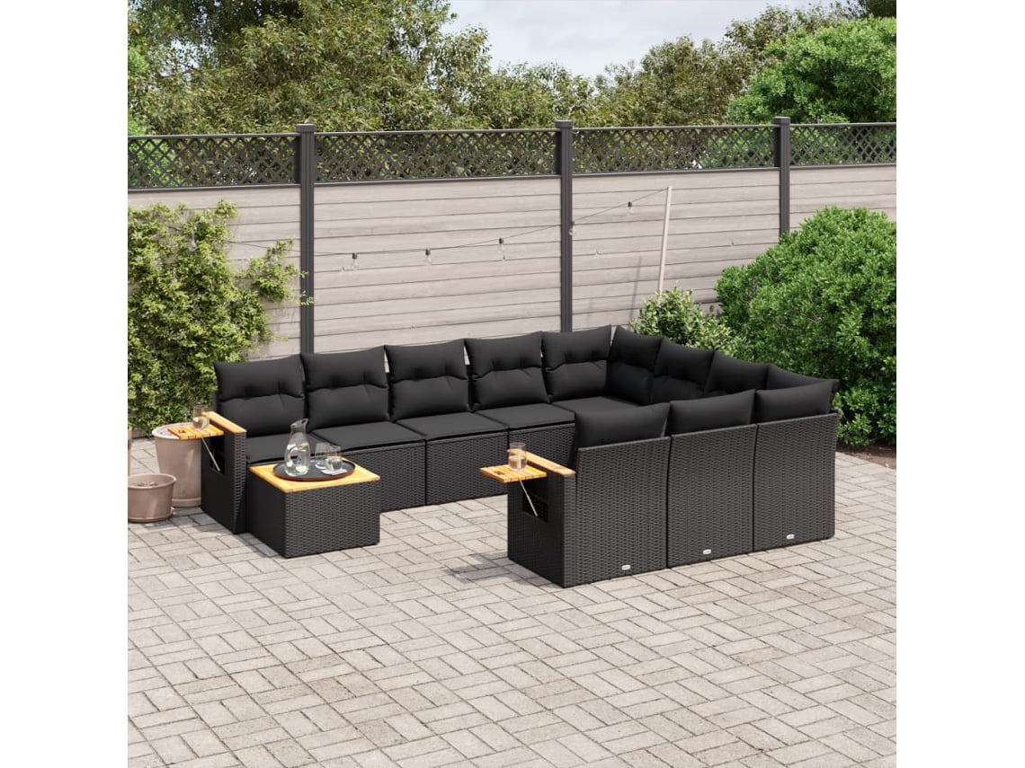 Conjunto de sofás de jardín de 11 piezas DKD Home Decor con cojines de mimbre negros
