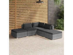 Conjunto de jardín de 5 piezas con cojines, ratán gris, DKD Home Decor