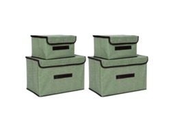 4 Cajas De Almacenamiento Plegables De Tela No Tejida, 2 Grandes Y 2 Pequeñas, Para Uso Doméstico, Color Verde Claro.