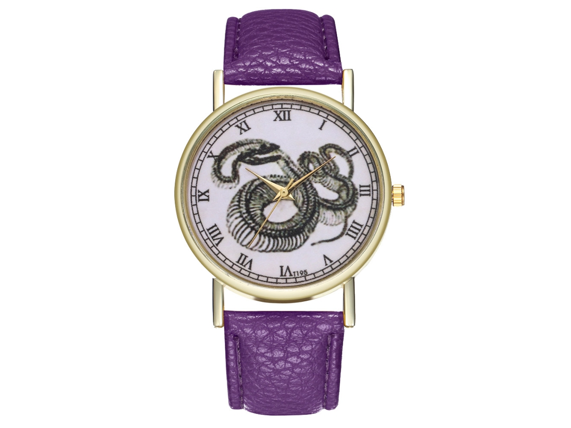 Reloj De Cuarzo Zhoulianfa Para Mujer Y Hombre, De Cuero, Estilo Ejecutivo, Con Símbolos De Animales, Color Morado T195-a