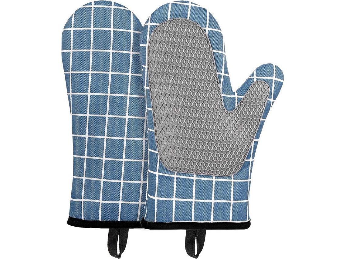 Guantes De Cocina De Silicona Resistentes Al Calor Con Forro De Algodón Antideslizante - Azul