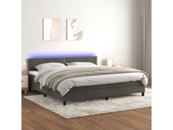 Cama Box Spring Colchón Y Led Terciopelo Gris Oscuro 200x200 Cm