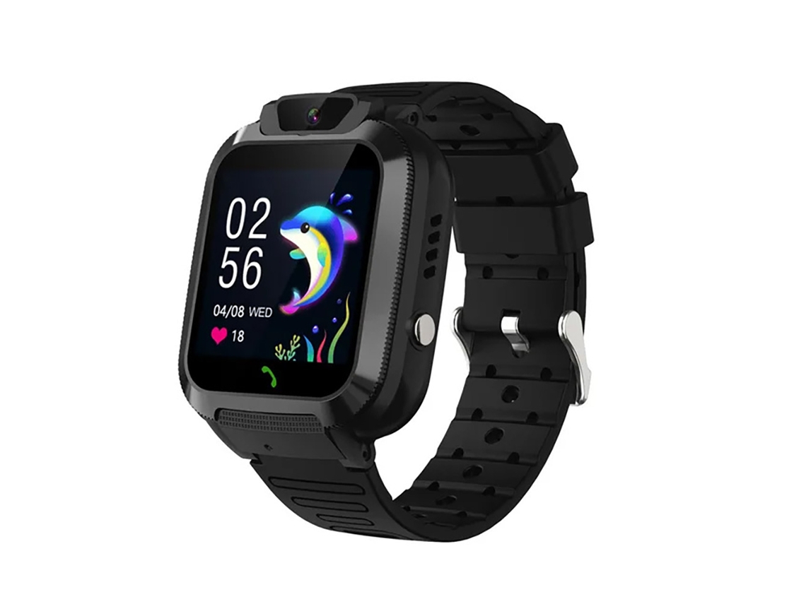 Reloj inteligente infantil (negro), GPS, videollamadas, compatible con tarjeta SIM, resistente al agua.