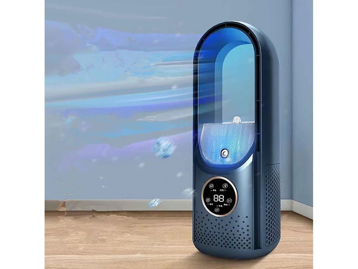 Ventilador de aire acondicionado portátil (azul) - 30,5 x 11,9 x 12,2 cm - Silencioso - Pulverizador - Temporizador - Velocidad del ventilador ajustable
