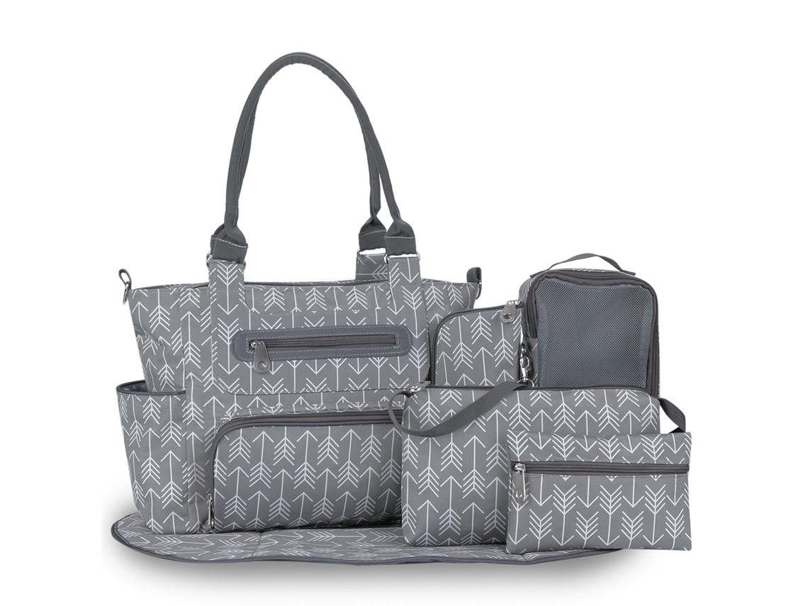 Juego de 7 bolsas de pañales con cambiador y ganchos para cochecito (gris oscuro) Eifson