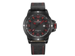 Reloj De Pulsera De Cuarzo Para Hombre Naviforce, Resistente Al Agua, Con Calendario, Estilo Ejecutivo, De Cuero, Negro Y Rojo.