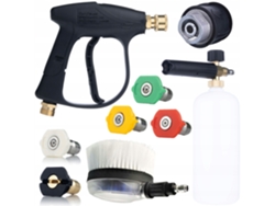Kit de accesorios para hidrolimpiadora de alta presión: pistola M22 de 300 bares + cañón de espuma de 1 litro | 5 boquillas de conexión rápida | cepillo rotatorio