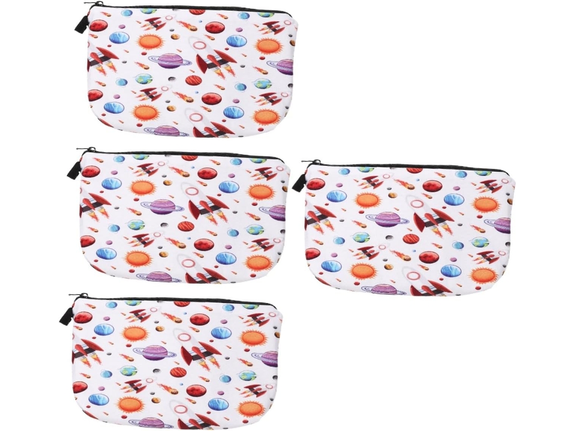 Neceser Portátil De 4 Piezas Con Estampados Espaciales, Neceser Práctico Para Cosméticos Y Maquillaje.