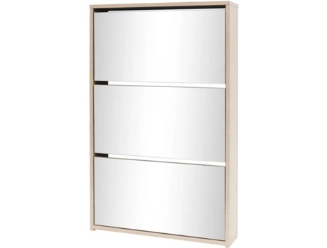 vidaXL Mueble zapatero 3 compartimentos espejo roble 63x17x102,5 cm