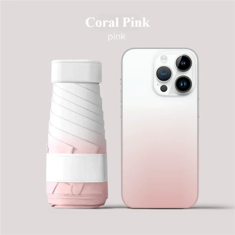 (rosa 6k) Paraguas Con Protección Uv, Mini Y Portátil, Diseño Plegable De Seis Secciones.