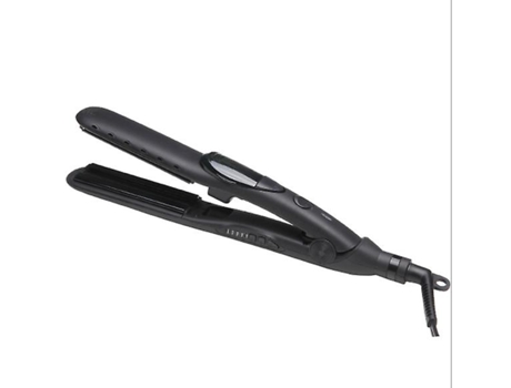 Plancha de pelo a vapor dos en uno, plancha de pelo de cerámica calentada en seco y húmedo y férula rizadora, color negro BISBISOUS
