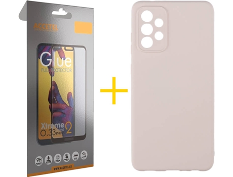 Carcasa y Protector de Pantalla de Vidrio Full Samsung A72 5G ACCETEL Silicona Líquida Rosa