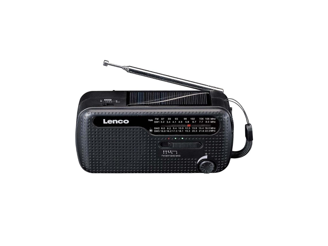 Radio solar manual con manivela y linterna modelo Mcr 113 negra Lenco