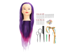 Cabeza De Muñeca Para Entrenamiento De Estilismo Con Cabello Degradado Purpura Rosado