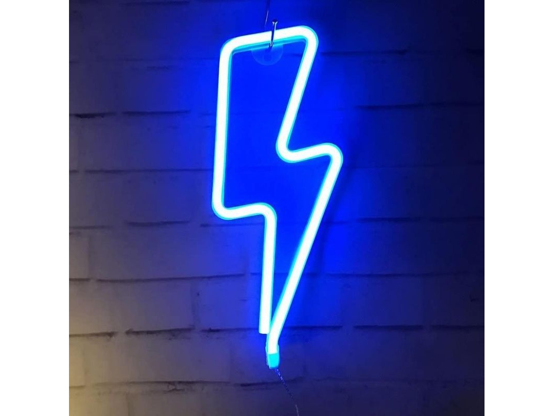 2026-4954-luz Neon Azul Cute, Señal Led Decorativa Con Forma De Rayo, Para Navidad, Cumpleaños, Fiesta, Habitación Niños, Salón, Decoración De Boda