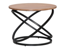 Mesa De Centro Redonda De Estilo Industrial En Metal Negro Con Tablero De Madera - Dimensiones: Ø 60 X 46 Cm (alto)