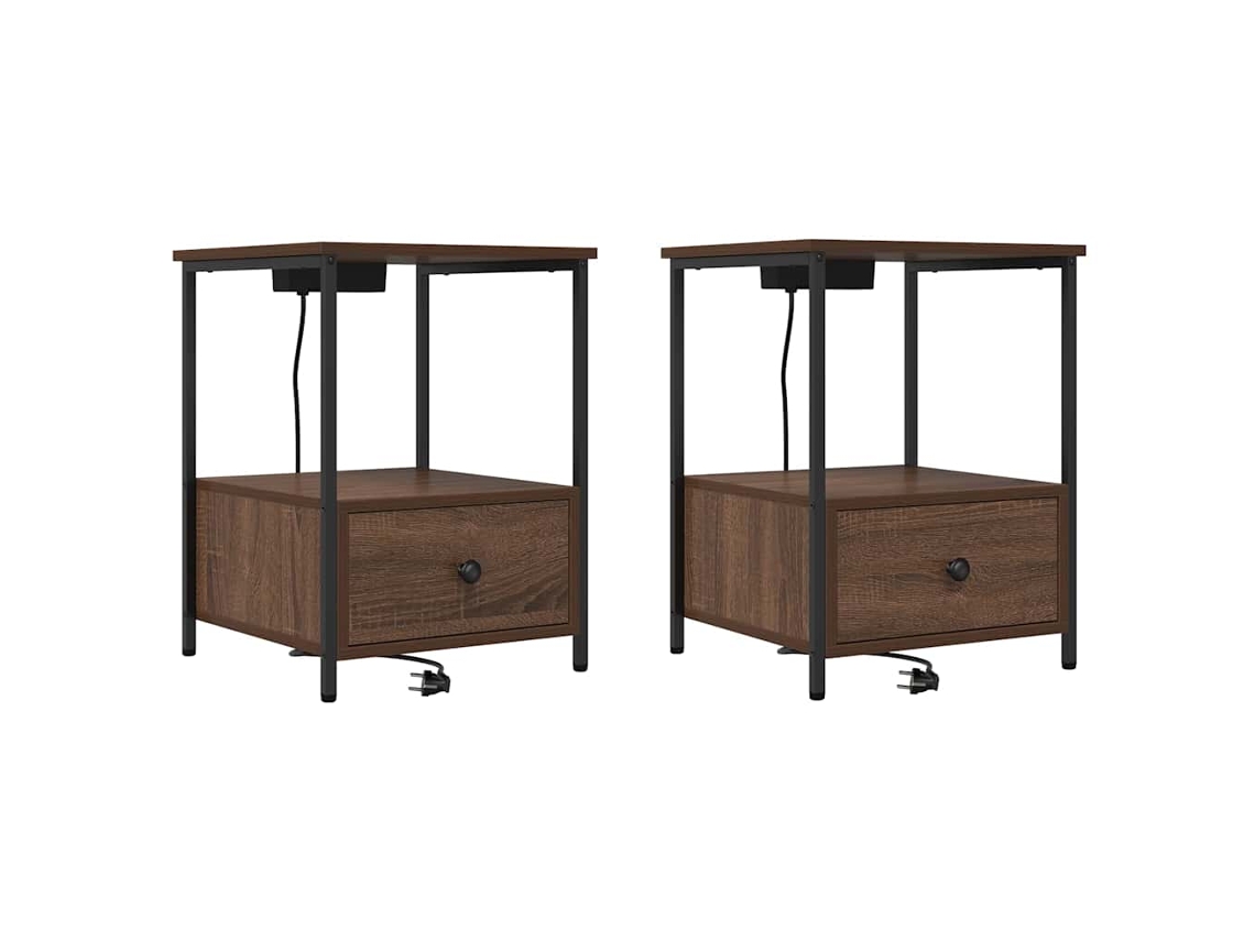 Maison Exclusive - Armario De Noche Con Cajón 2 Pcs Roble Marrón 42 X 41 X 56 Cm