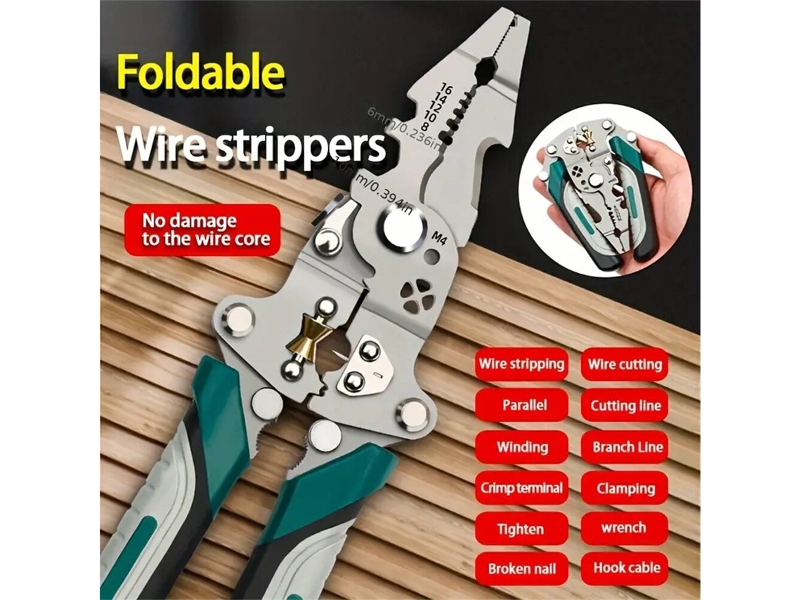 Plateadoipree Pelacables Plegable Alicates Crimpado Multifunción Polea Divisor Cables Electricista Herramienta Bobinado Gestión