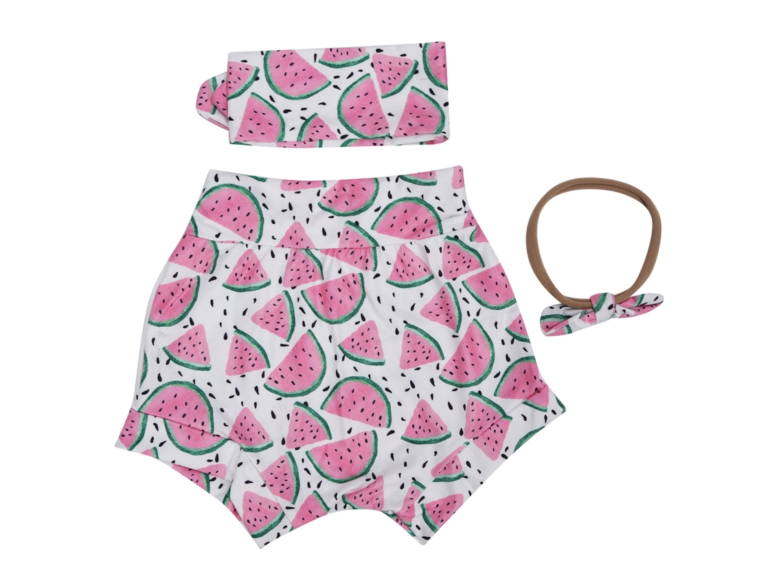 Conjunto de braguita de verano para niña - Estampado de sandía con diadema elástica - 70 cm