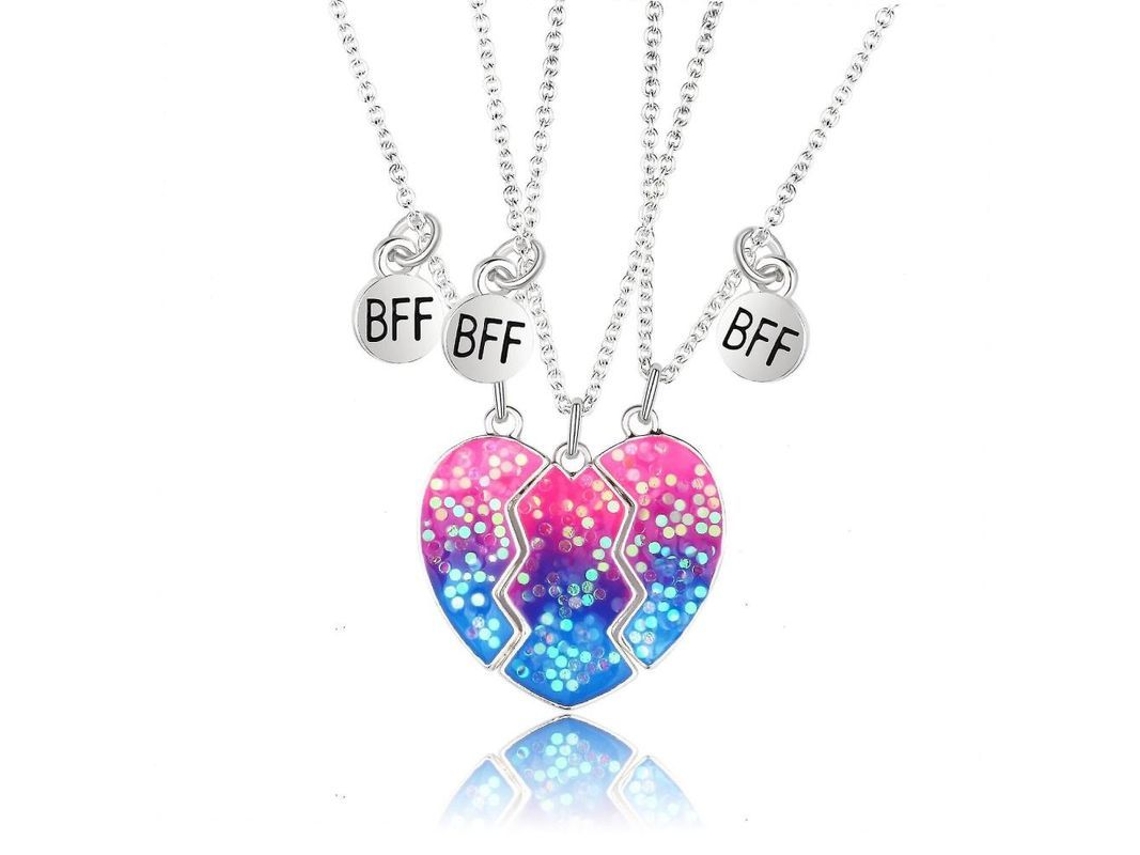 3 Colgantes De Corazón Con Esmalte Arcoíris Collares Set De 3 Amigas Corazón Roto Dej