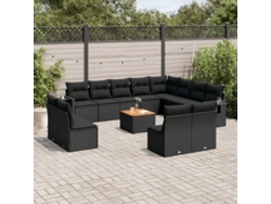 Conjunto de sofá de jardín de 13 piezas con cojines de mimbre sintético negro, Dkd Home Decor