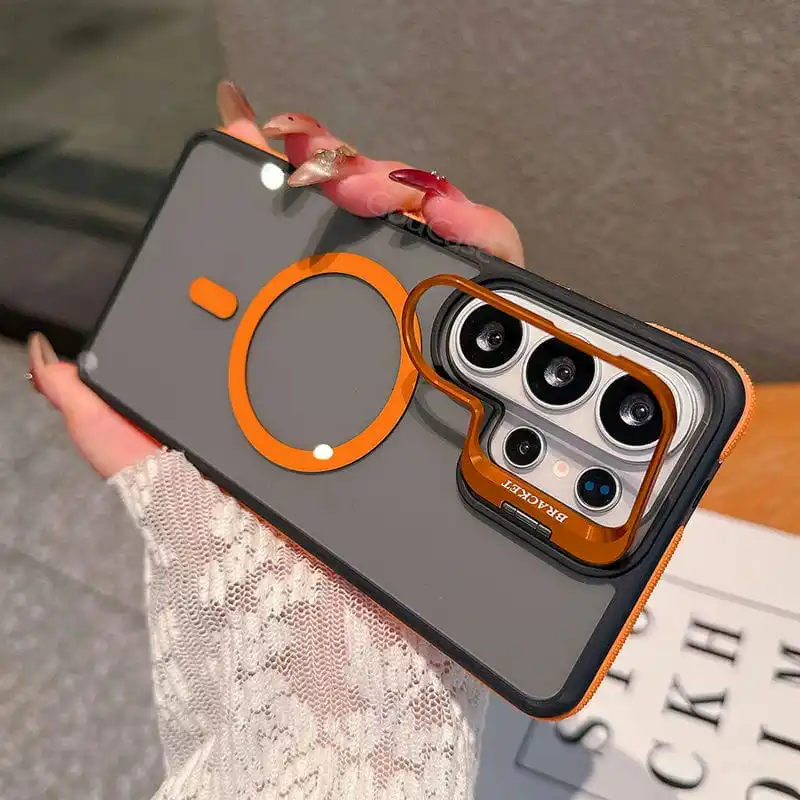 (galaxy S24 Naranja) Funda Transparente Samsung Magsafe Con Soporte Y Marco Magnético