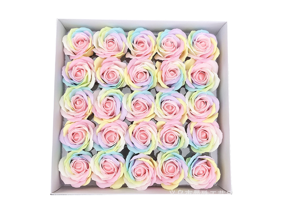 25 Jabones de Rosas Multicolores, Caja Regalo, Cumpleaños, Boda MEOIRUERY