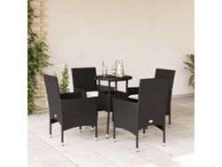 Juego de comedor de jardín de 5 piezas con cojines de mimbre negro de polietileno y vidrio de DKD Home Decor