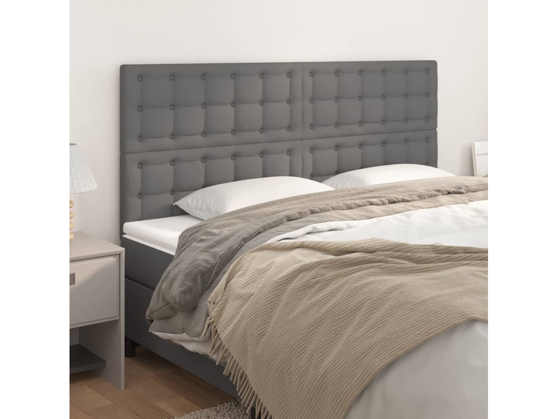 Cabeceros 4 Unidades De Cuero Sintético Gris 90x5x78/88cm