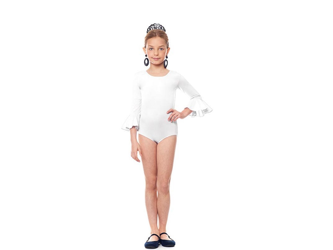 Body o maillot Sevillana Licra con Volante blanco para niña