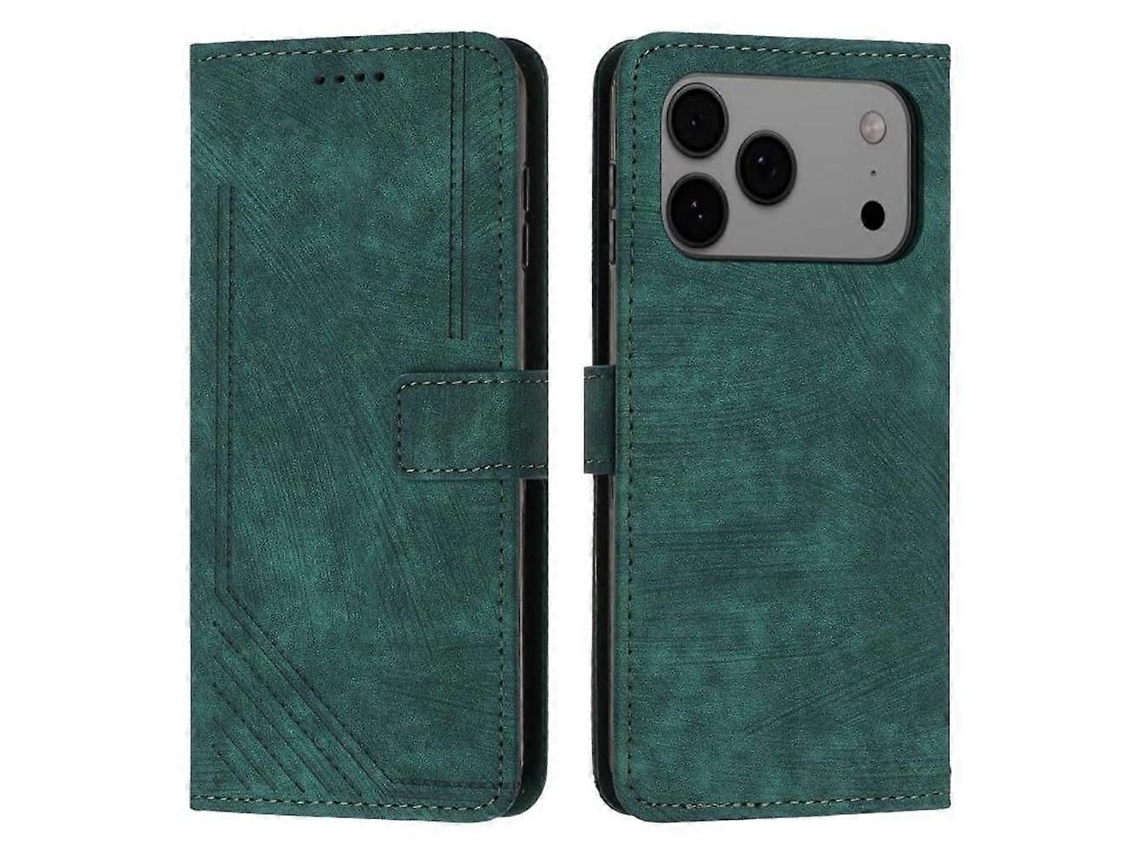 Capa De Couro Com Aba, Porta-cartões, Fecho Magnético, Suporte Resistente A Impactos E Cordão Retrátil, Compatível Com Iphone 17 Pro Max – Verde