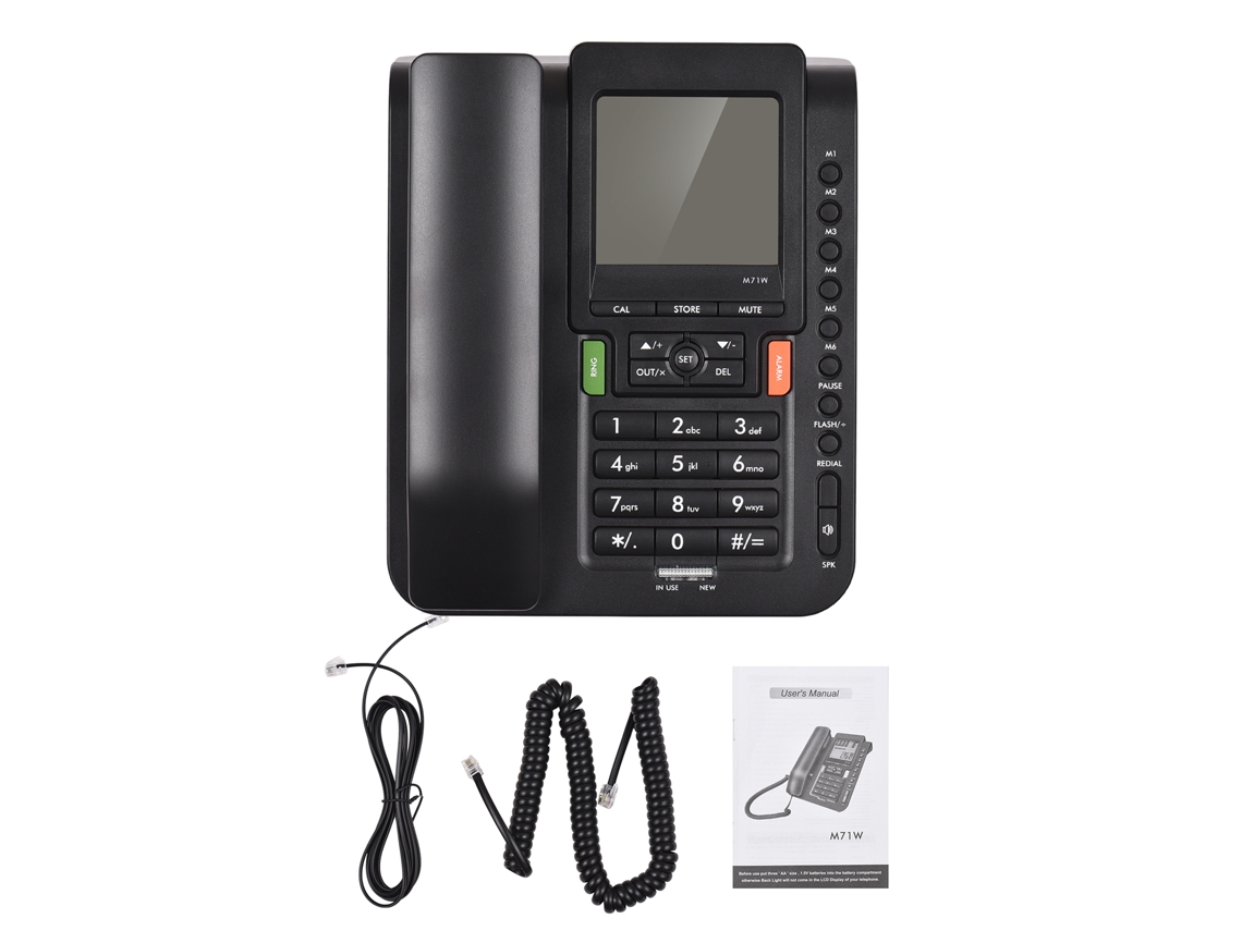 Teléfono fijo con cable, con teclado DTMF/FSK, 99 llamadas entrantes, 18 salientes, memoria, pantalla LCD grande, para el hogar o la oficina.