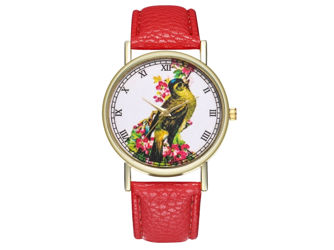 Reloj De Pulsera Zhoulianfa Para Mujer, Diseño De Pájaros, Cuarzo Analógico, Redondo, Rojo.