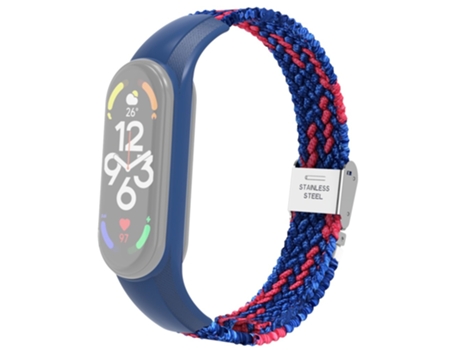 Correa de acero inoxidable trenzado con hebilla ajustable para Xiaomi Mi Band 7 - azul/rojo