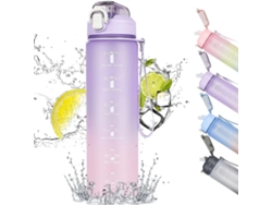 Botella Deportiva De Agua Con Pajita, 1 Litro, Motivacional, A Prueba De Fugas Y Con Marcación De Tiempo. Rosewell