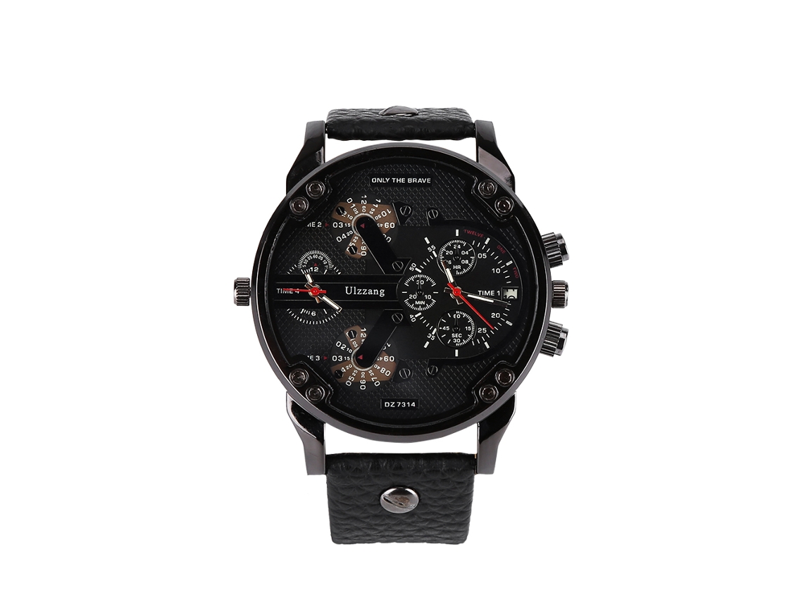 Reloj De Pulsera De Estilo Casual Para Hombre Con Correa De Piel Sintética, Esfera De Doble Escala Y Movimiento De Cuarzo (negro Y Azul).