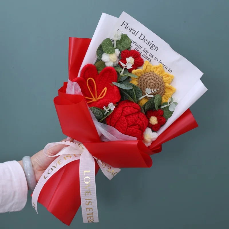 (1 Pieza Roja) Ramo Artificial De Ganchillo Hecho A Mano, Regalo Para El Día De San Valentín