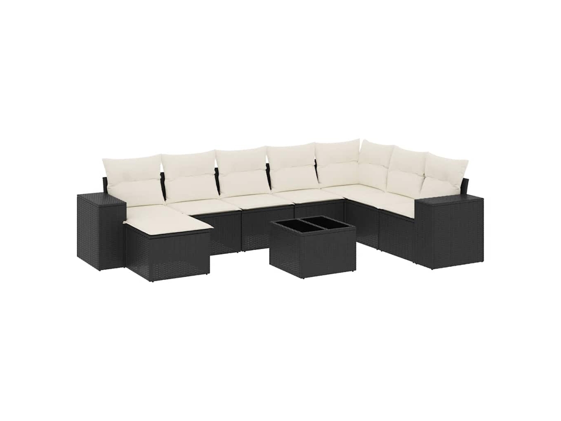 Conjunto de 9 sofás de jardín con cojines, mimbre, negro, MAISON EXCLUSIVE (9 piezas)