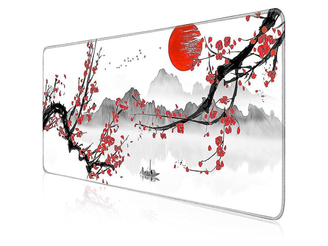 Alfombrilla De Ratón Para Juegos De Gran Tamaño (900x400 Mm) Con Diseño De Flores De Cerezo Japonesas, Bordes Cosidos Y Superficie Antideslizante.