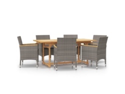 Conjunto 7 de comedor de jardín VIDAXL con cojines gris