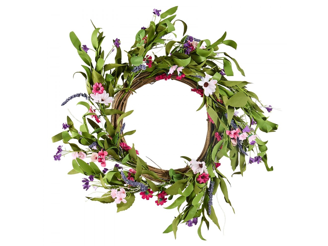 Corona Decorativa con Margaritas Rosas y Verdes 56 cm para Puertas y Salas Tekmaquinas