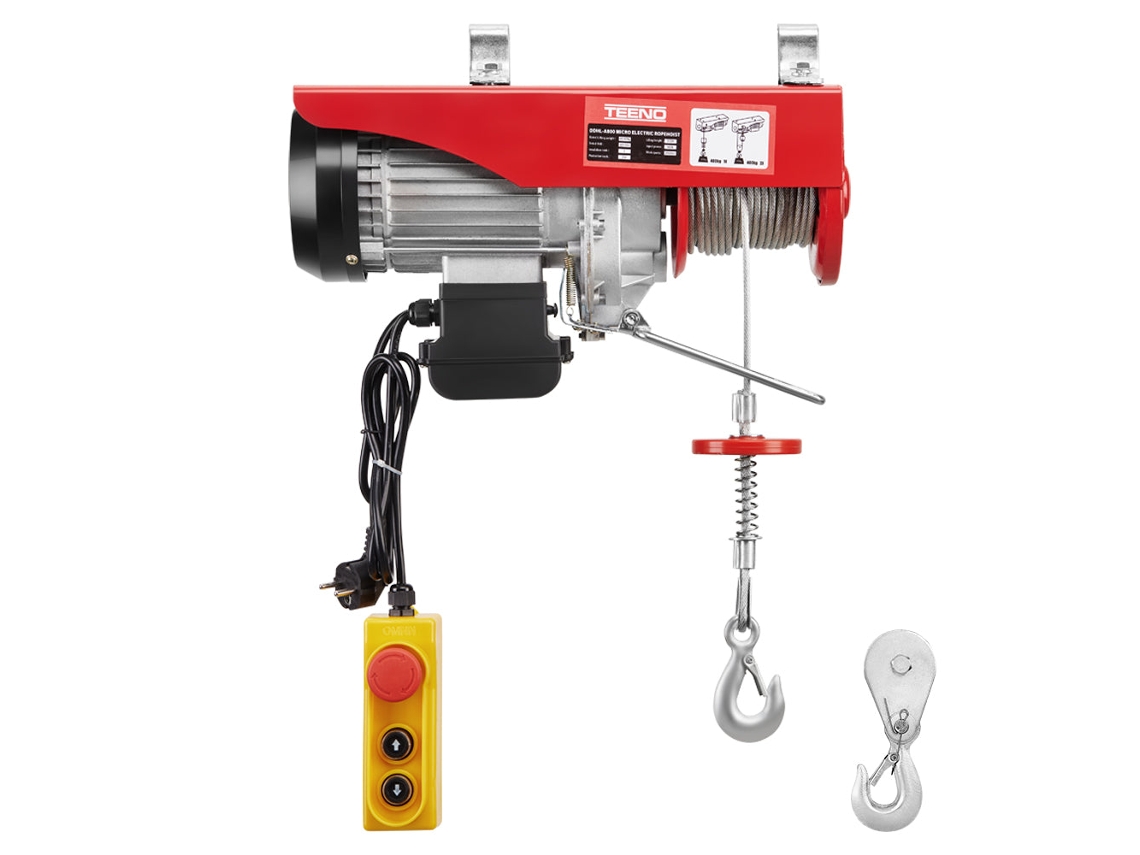 Polipasto Eléctrico De Polea 1450w, 20m Suspensión Simple Y Doble 400kg/800kg, 6m/min |12 M/min, Rojo