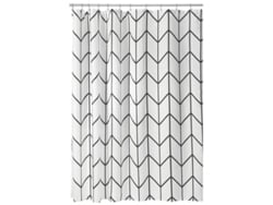 2026-cortina De Ducha Geométrica De Tela - Estampado Herringbone Chevron, Para Baño Principal/invitados - Negro/blanco