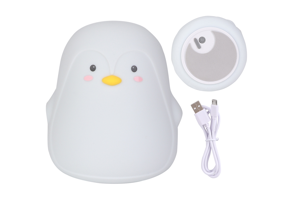 KOFIHETY Luz Nocturna LED de Pingüino Colorido de Silicona con Carga USB y Batería Integrada para Habitación de Bebé (Gris)