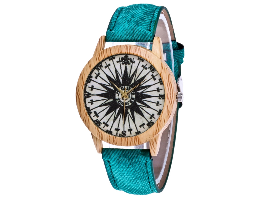 Reloj De Pulsera Casual De Cuarzo Con Correa De Denim, Estilo Simple Y Moderno, Verde