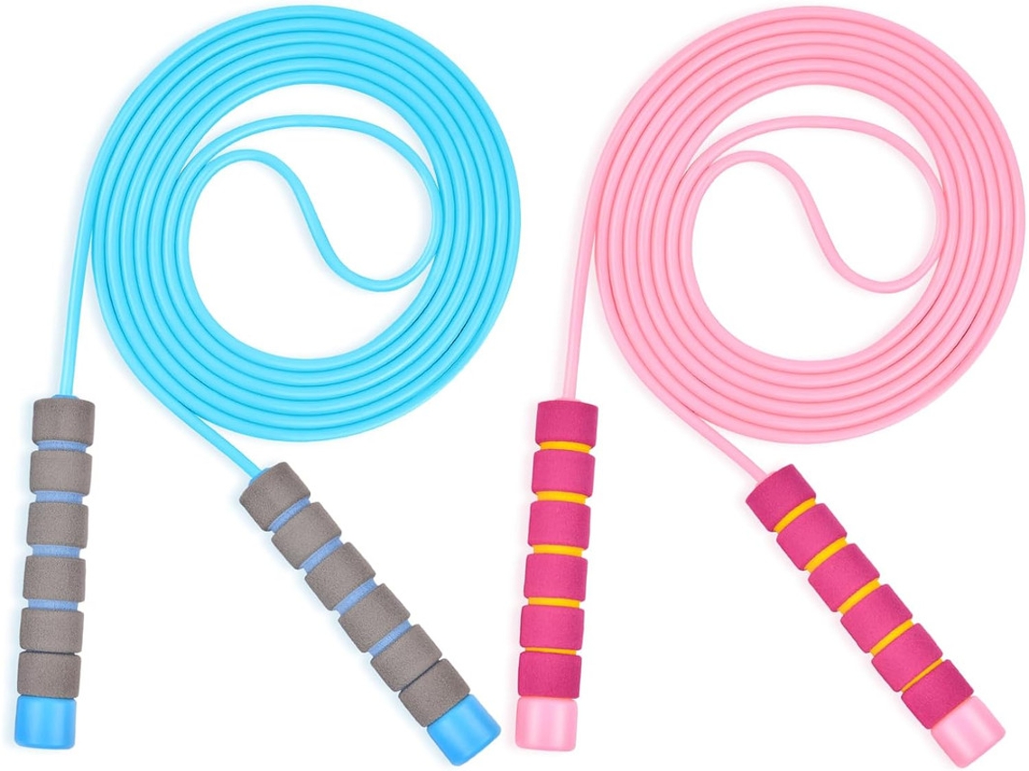 Cuerda De Saltar Para Niños, 2 Piezas Ajustables, Con Mango De Espuma, 2,6 M (azul Y Rosa)