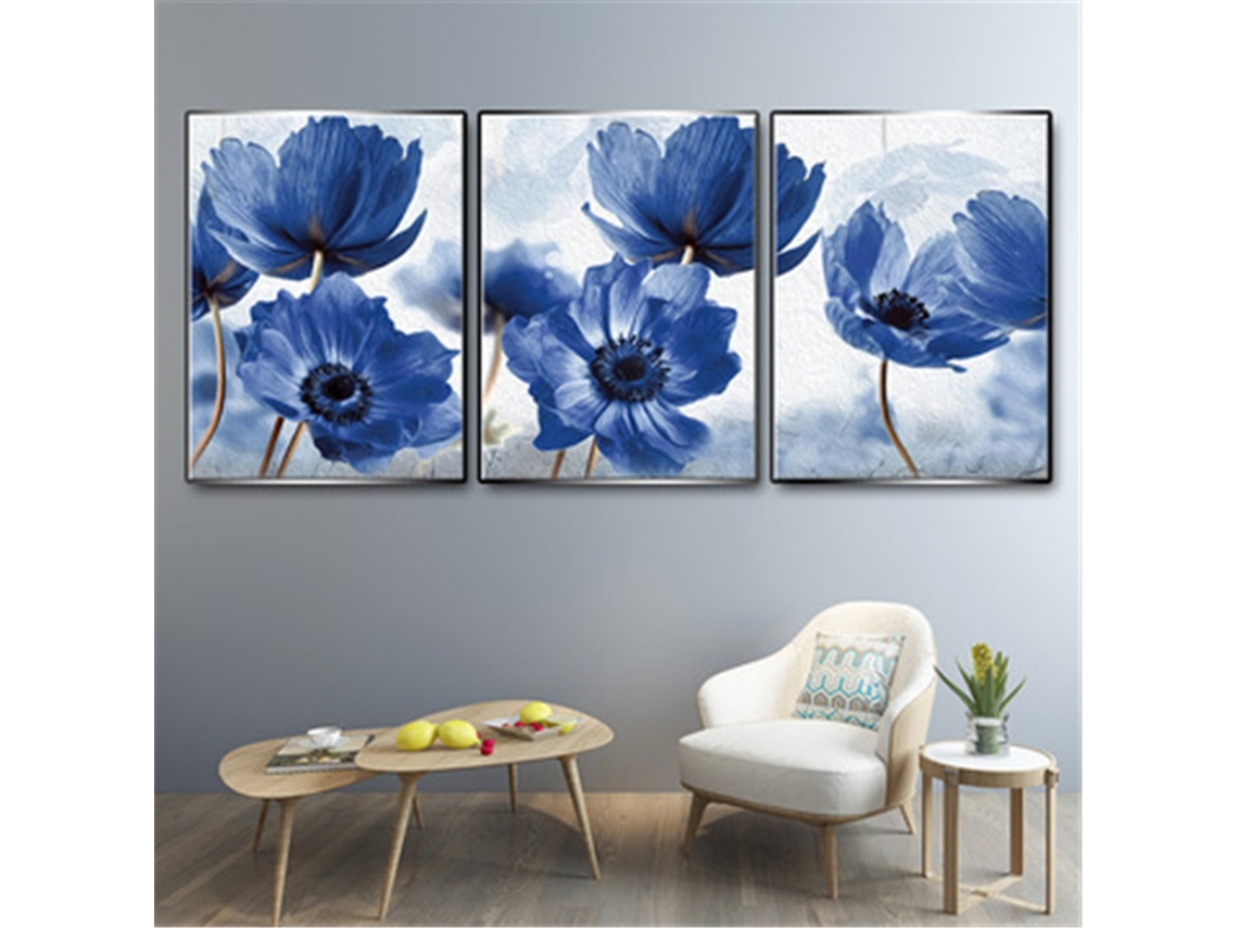 Tapiz De Pared Con Estampado Floral Azul, De Estilo Minimalista Escandinavo.