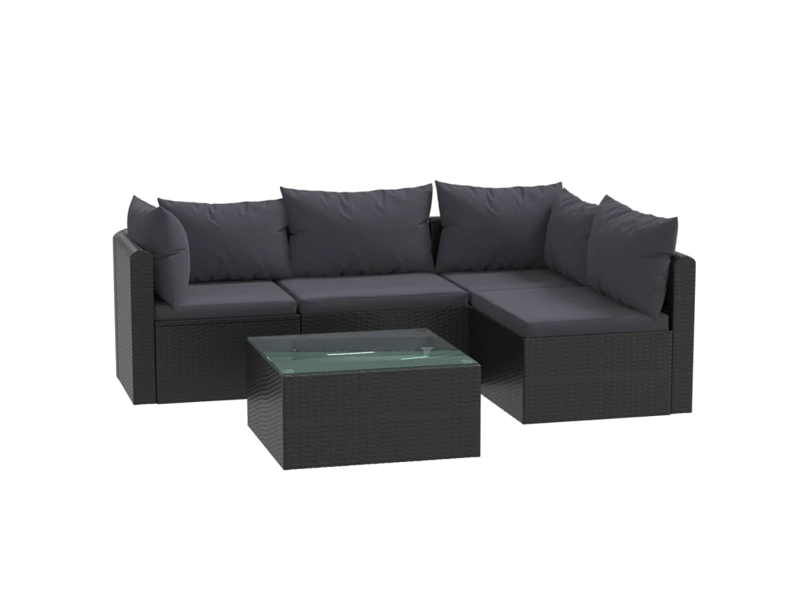 Conjunto 5 muebles de jardín VIDAXL y cojines ratán sintético negro